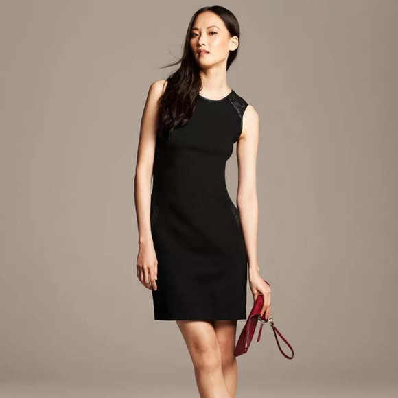 Banana Republic Dresses & Skirts - HP! 🎉💖 Banana Republic Black Sheath Dress with Vegan Leather Trim